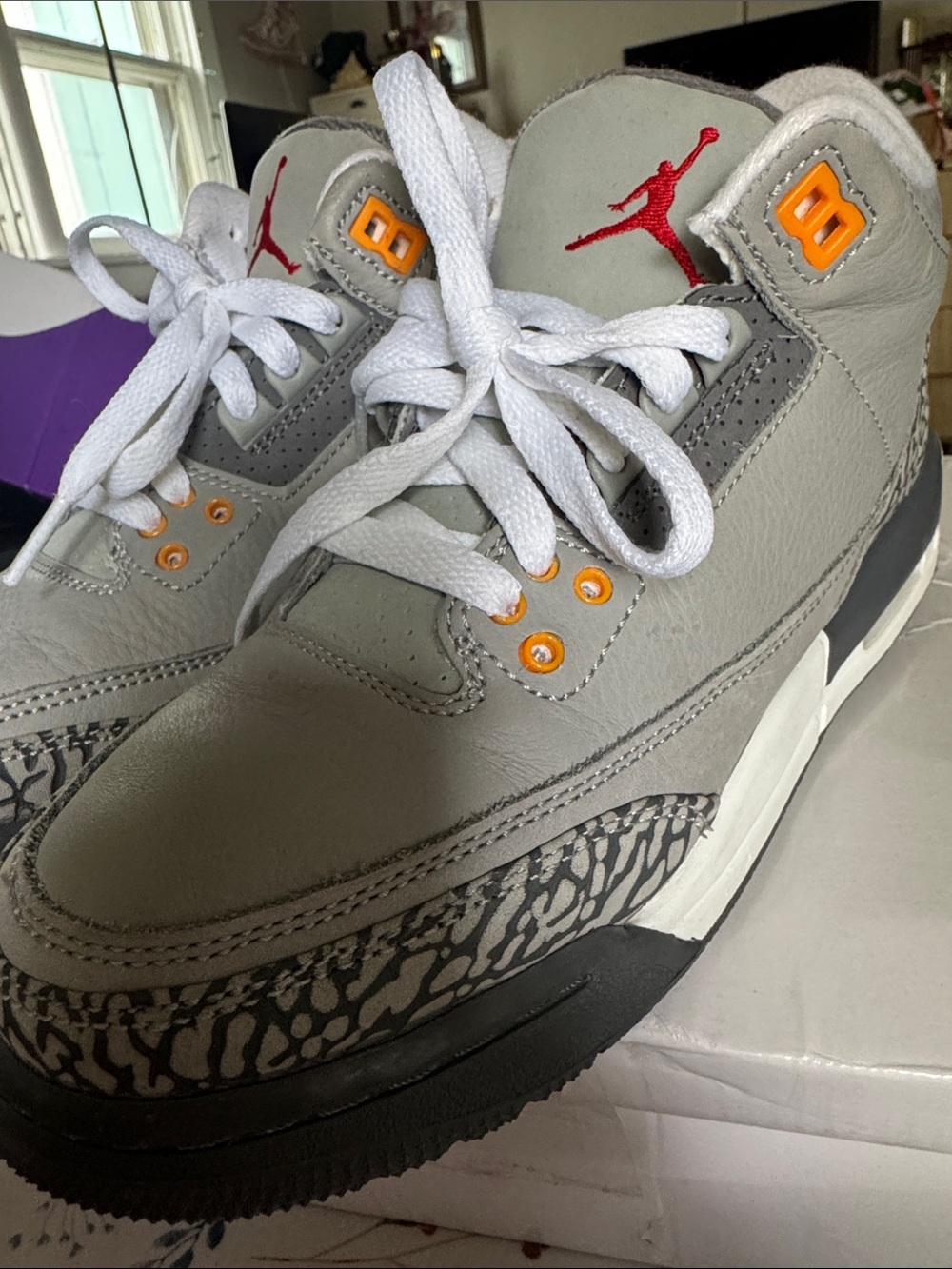 Jordan Retro High Top Sneakers in Grey, White, Orange and Red